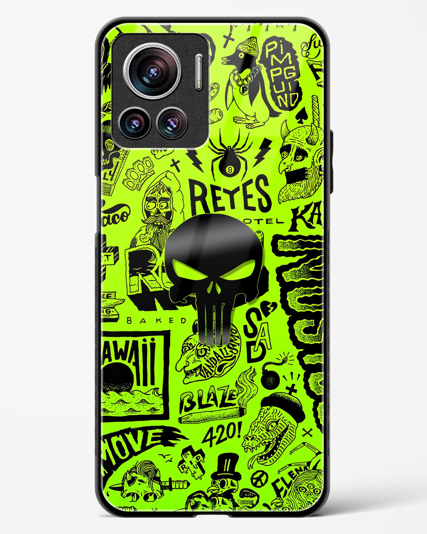 4D Skull Logo Graffiti Glass Phone Case-Motorola Edge 30 Ultra