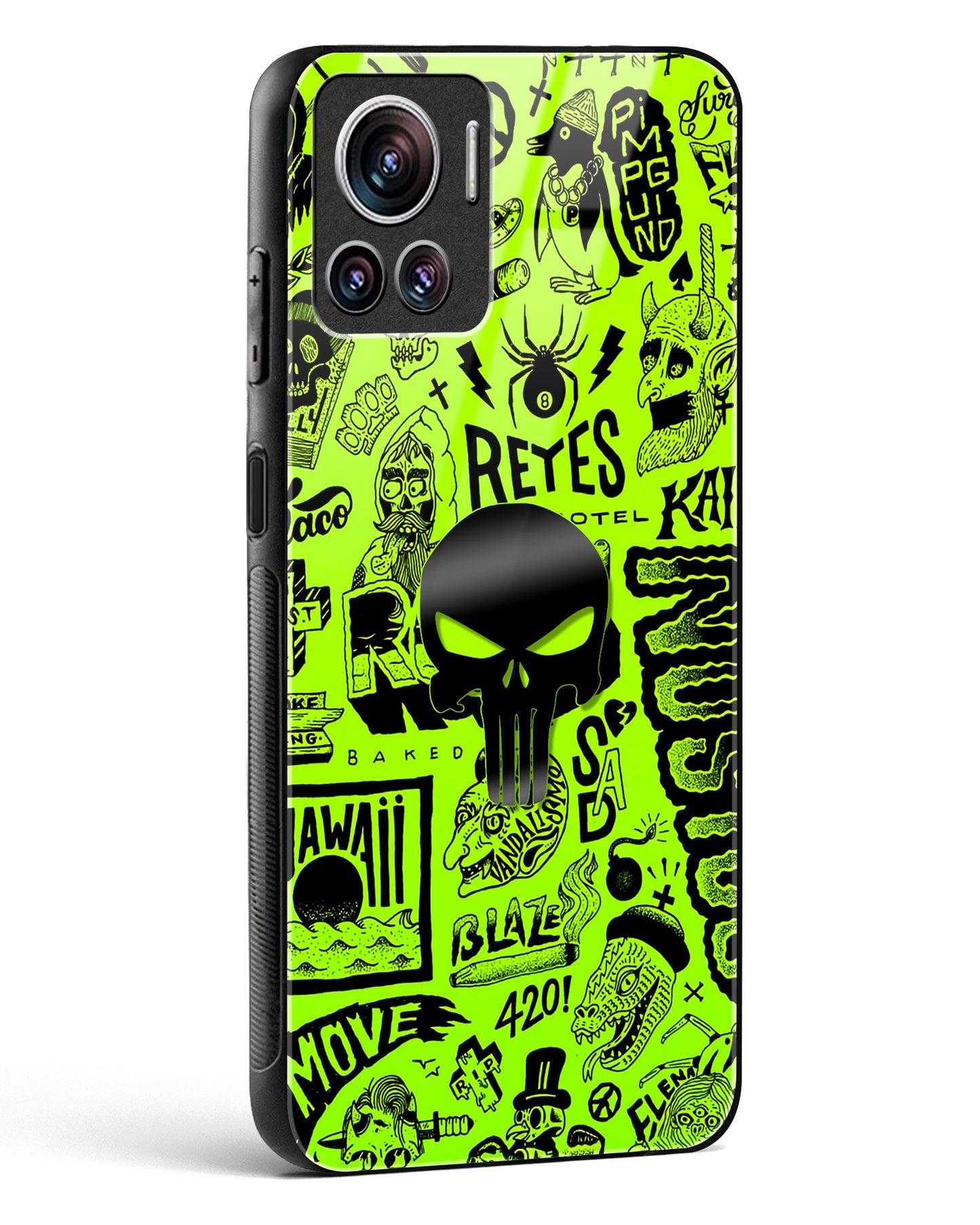 4D Skull Logo Graffiti Glass Phone Case-Motorola Edge 30 Ultra