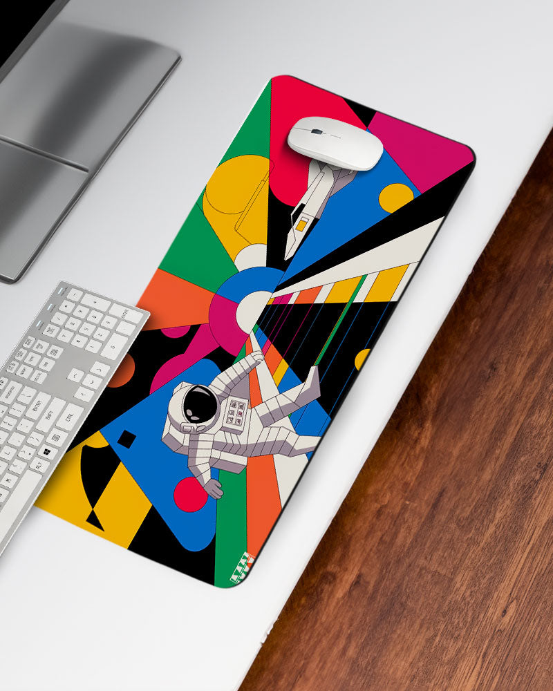 Astronaut's Journey on the Neon Path Deskmat