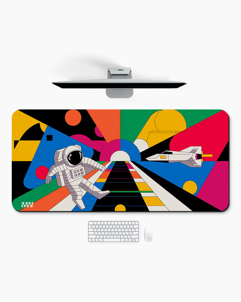 Astronaut's Journey on the Neon Path Deskmat