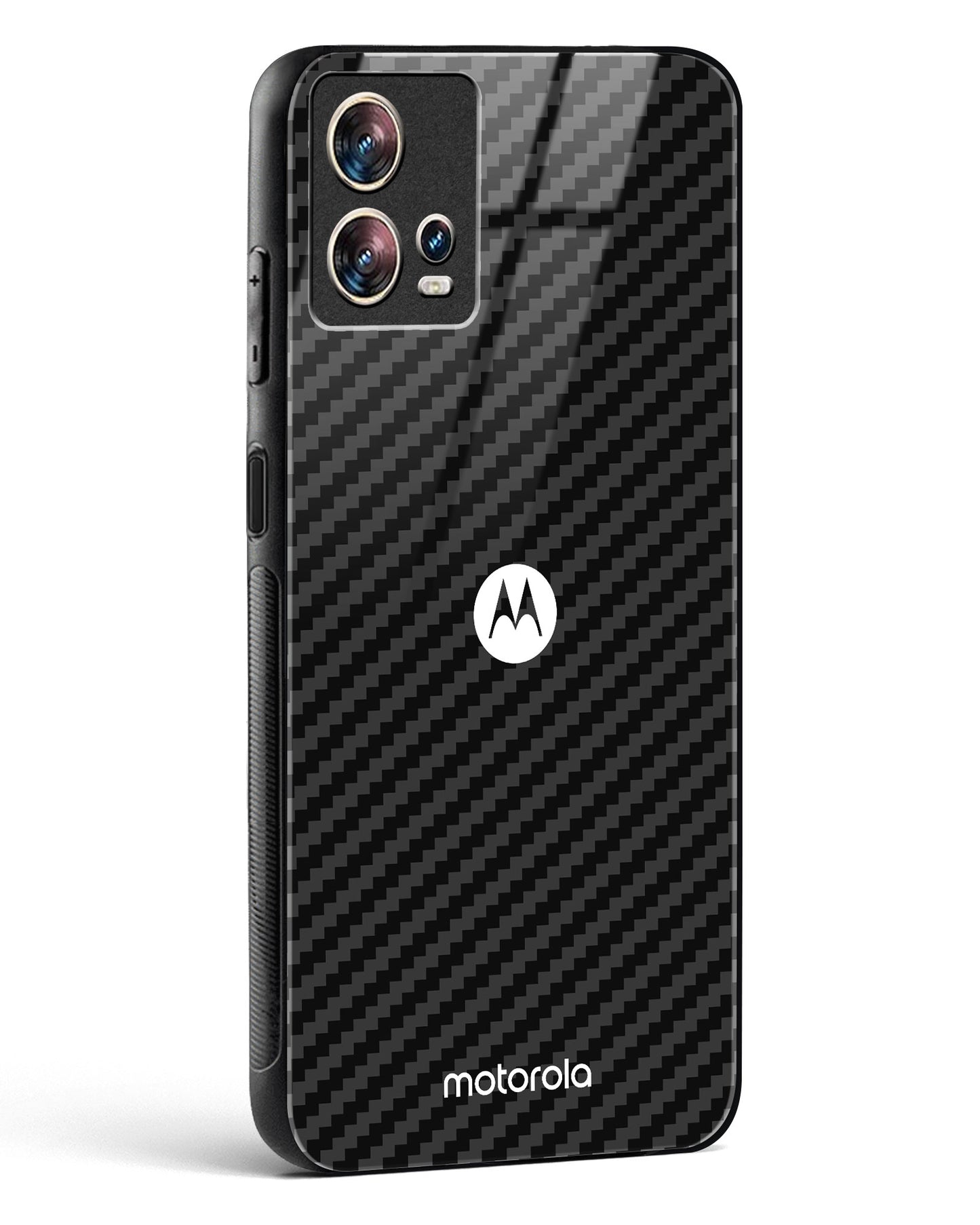 Black Carbon Pattern Glass Phone Case-Motorola Edge 30 Fusion