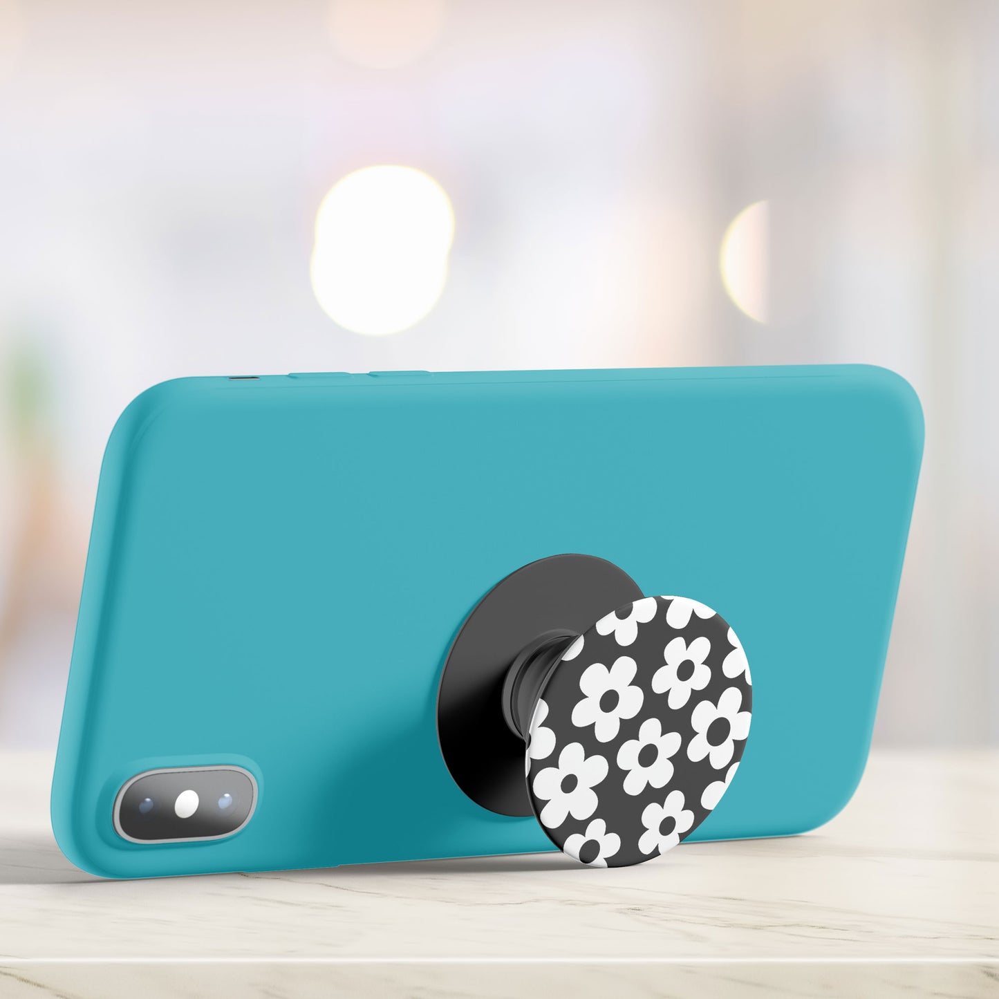 Black Floral Pattern Flat Pop Holder