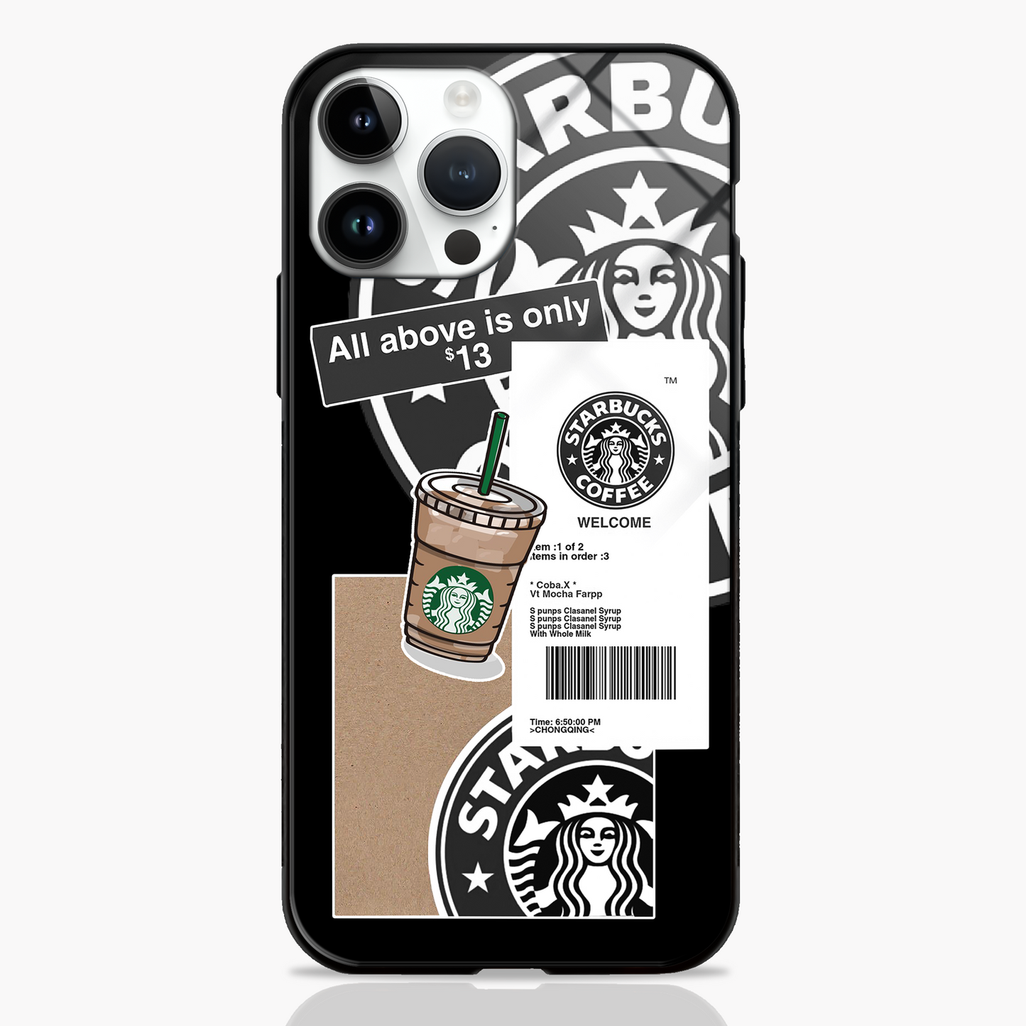 Black Themed Starbucks Premium GLASS CASE - - MW Stuffs -