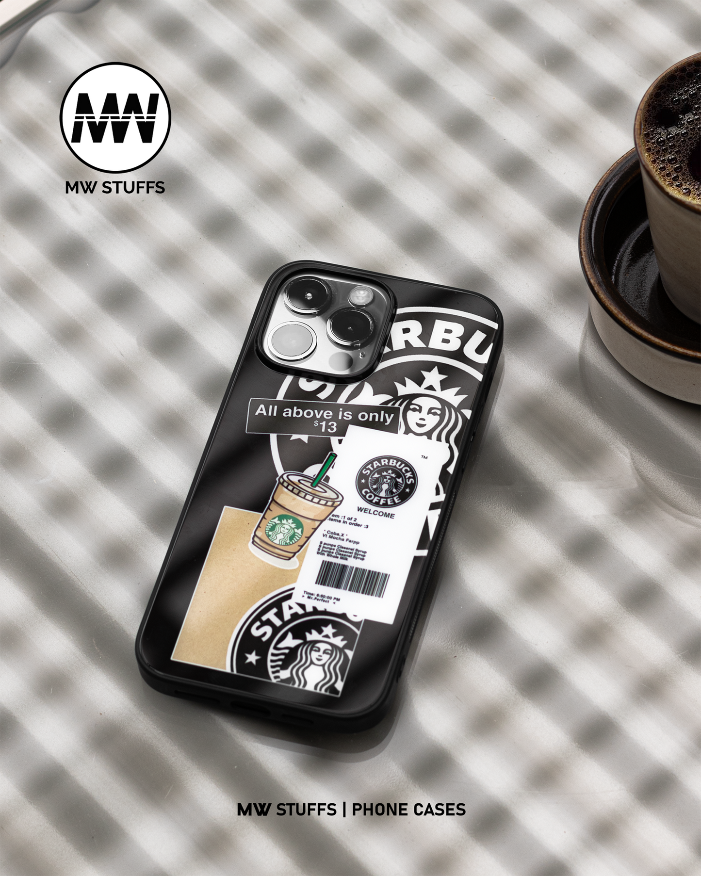Black Themed Starbucks Premium GLASS CASE - - MW Stuffs -