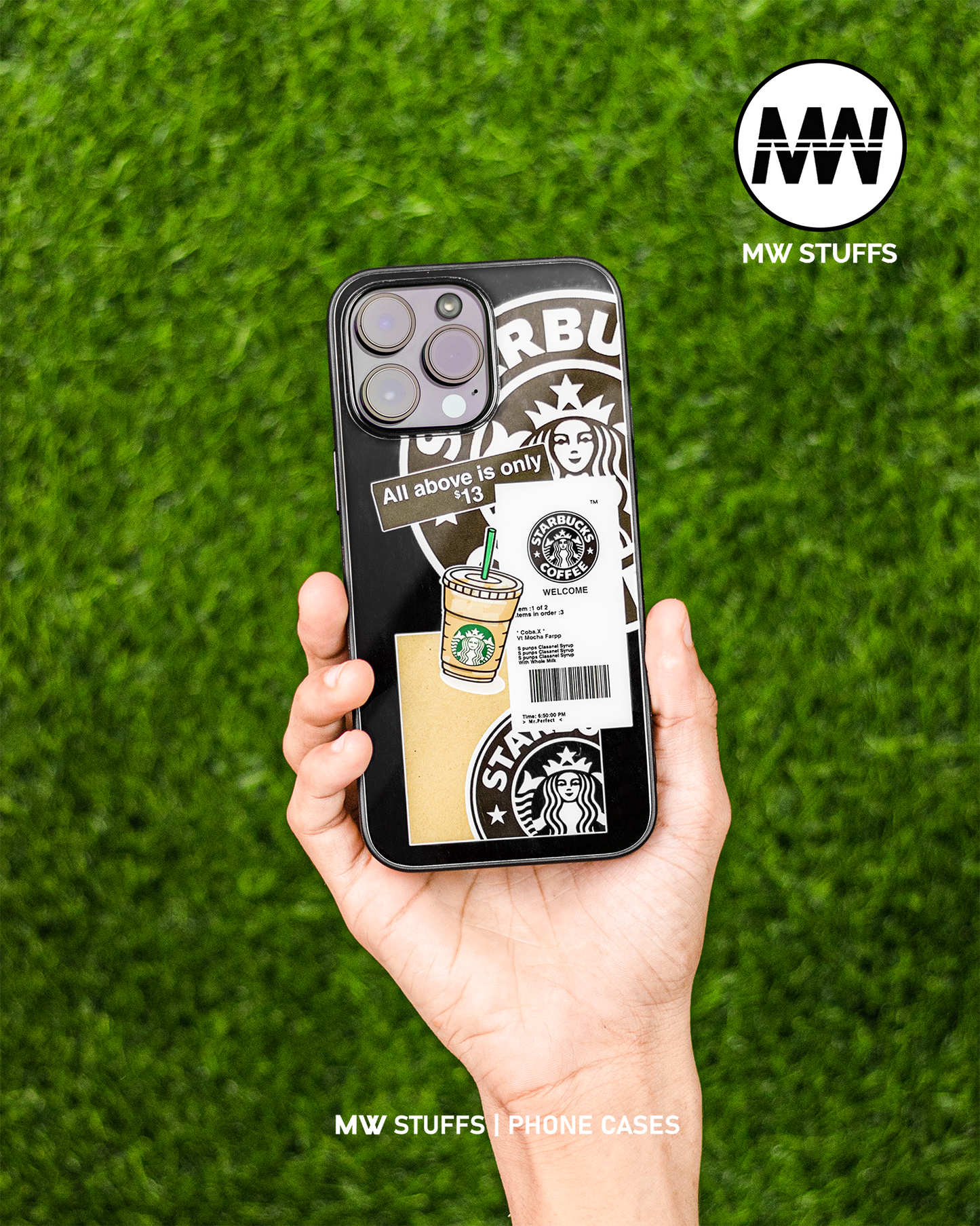 Black Themed Starbucks Premium GLASS CASE - - MW Stuffs -