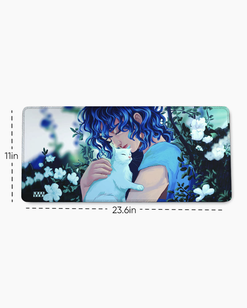 Blue Tresses & Ivory Whispers Deskmat
