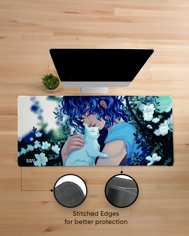 Blue Tresses & Ivory Whispers Deskmat