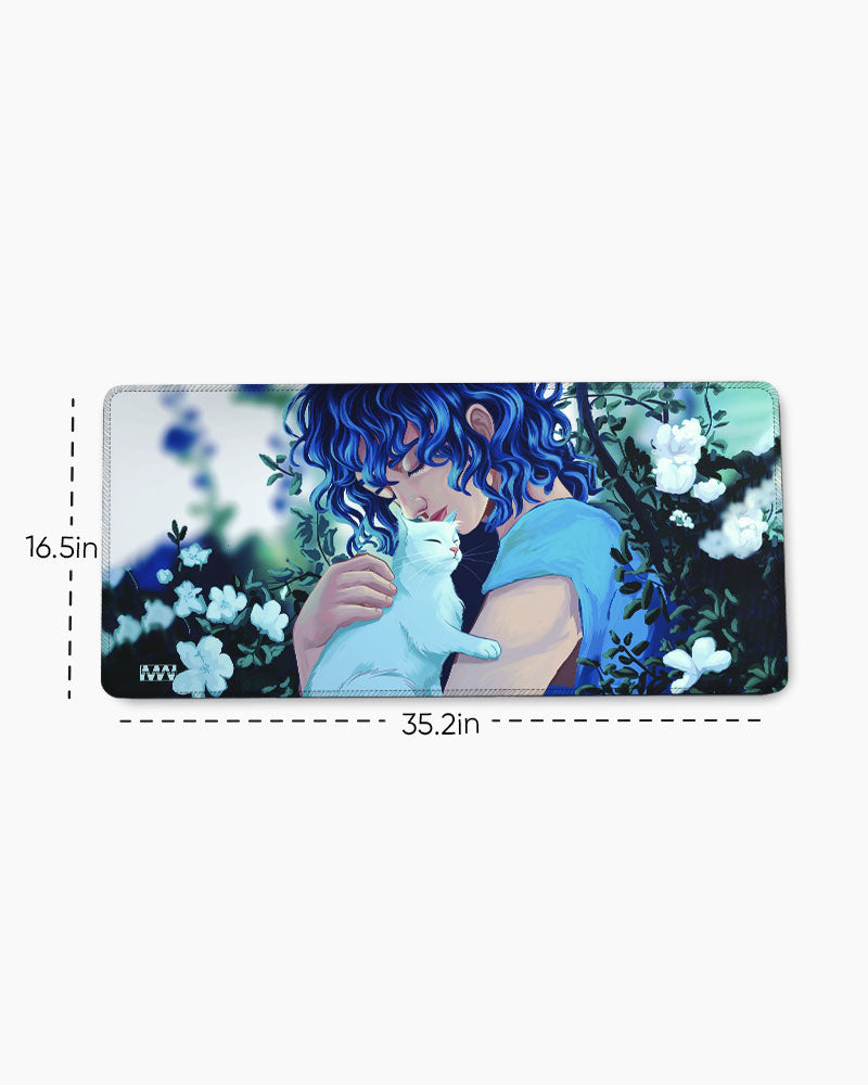 Blue Tresses & Ivory Whispers Deskmat