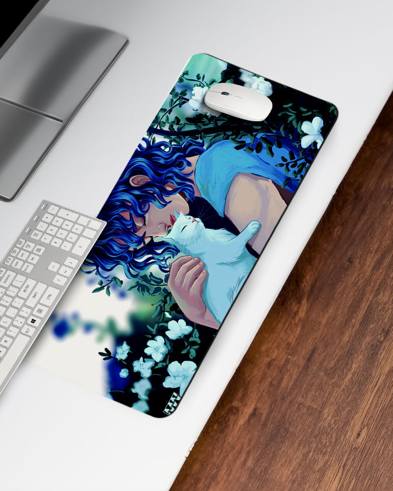 Blue Tresses & Ivory Whispers Deskmat