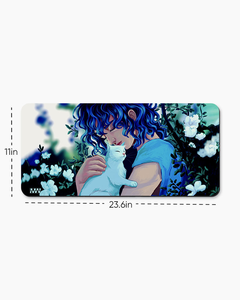 Blue Tresses & Ivory Whispers Deskmat