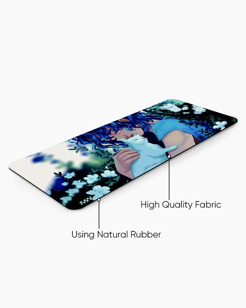 Blue Tresses & Ivory Whispers Deskmat