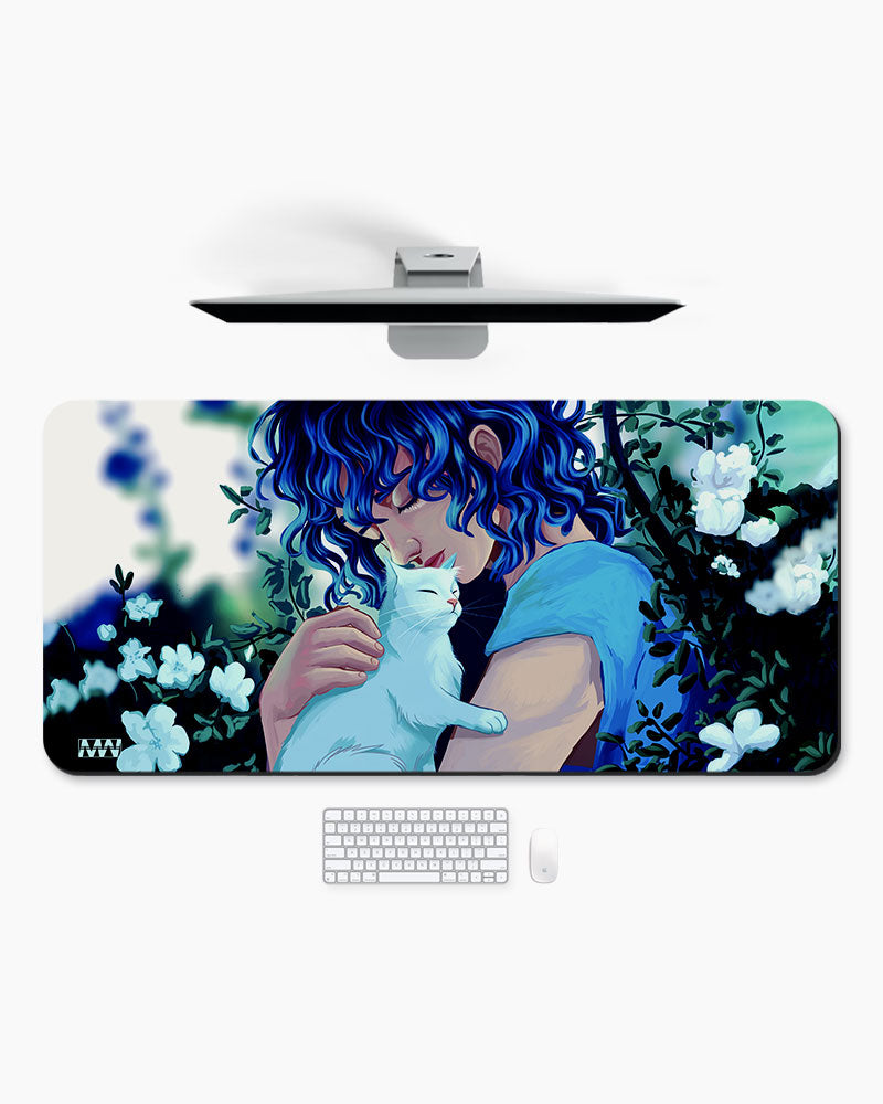 Blue Tresses & Ivory Whispers Deskmat