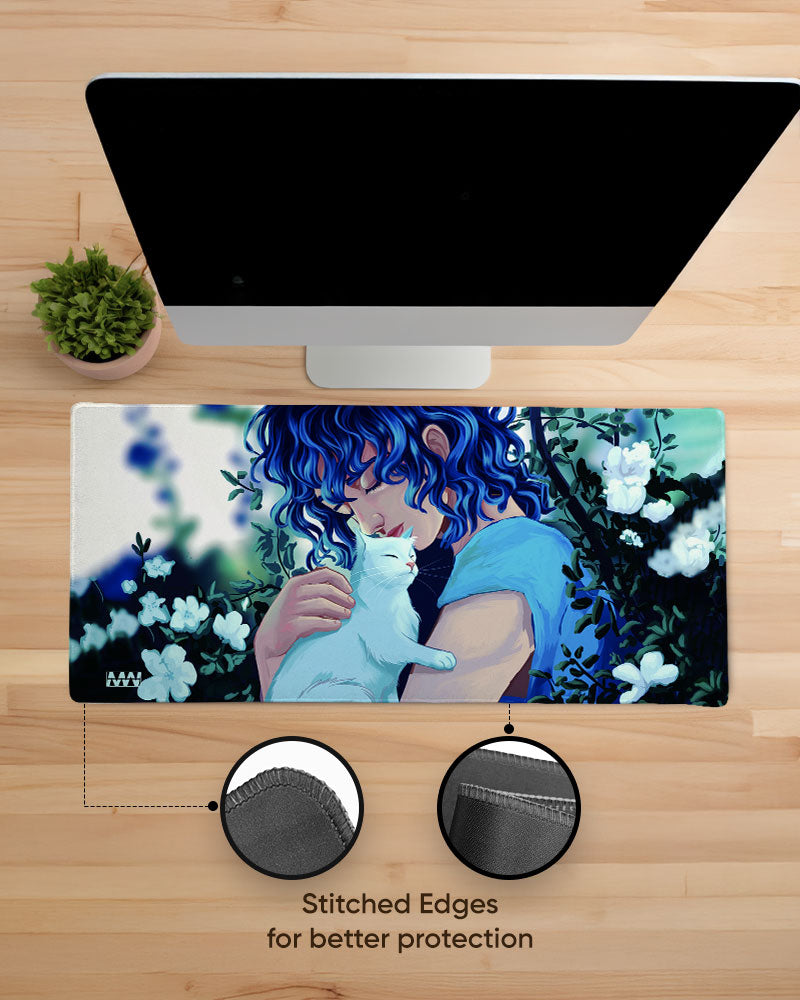 Blue Tresses & Ivory Whispers Deskmat