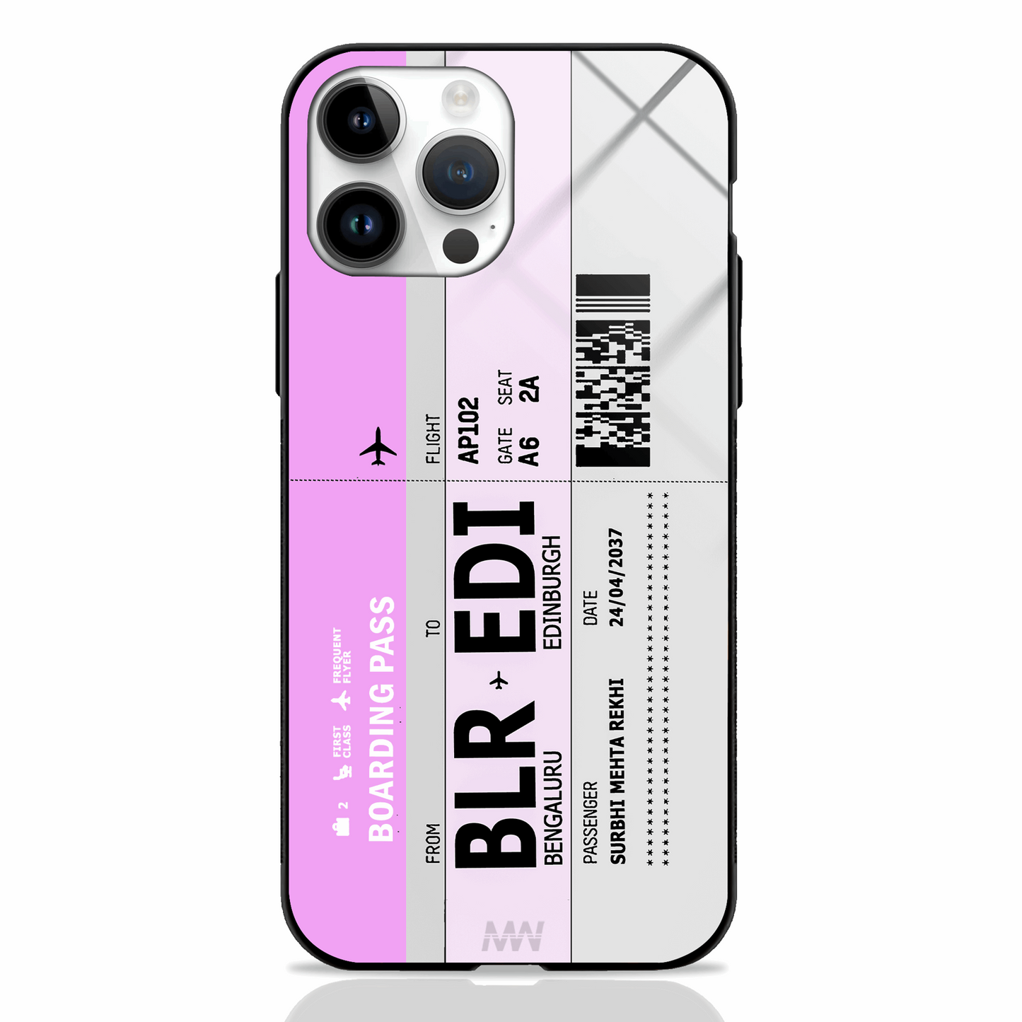 Boarding Pass Custom Name Premium GLASS CASE (2 color Variants) - - MW Stuffs -