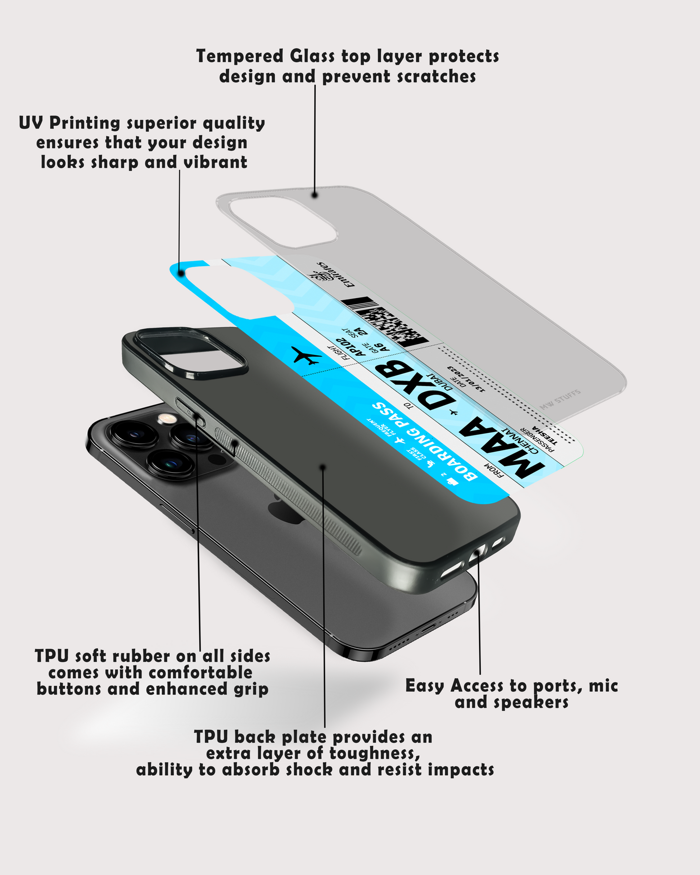 Boarding Pass Custom Name Premium GLASS CASE (2 color Variants) - - MW Stuffs -