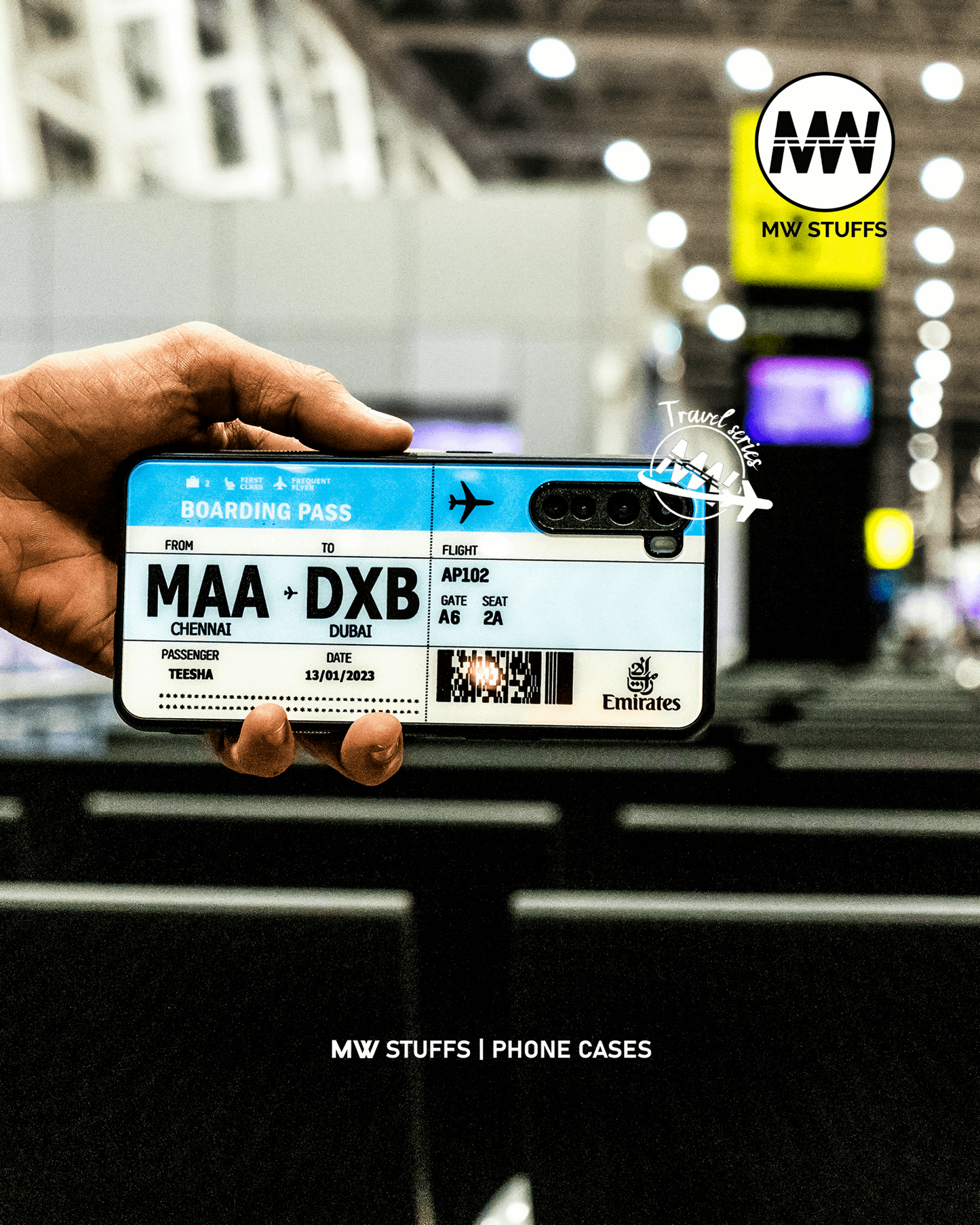 Boarding Pass Custom Name Premium GLASS CASE (2 color Variants) - - MW Stuffs -