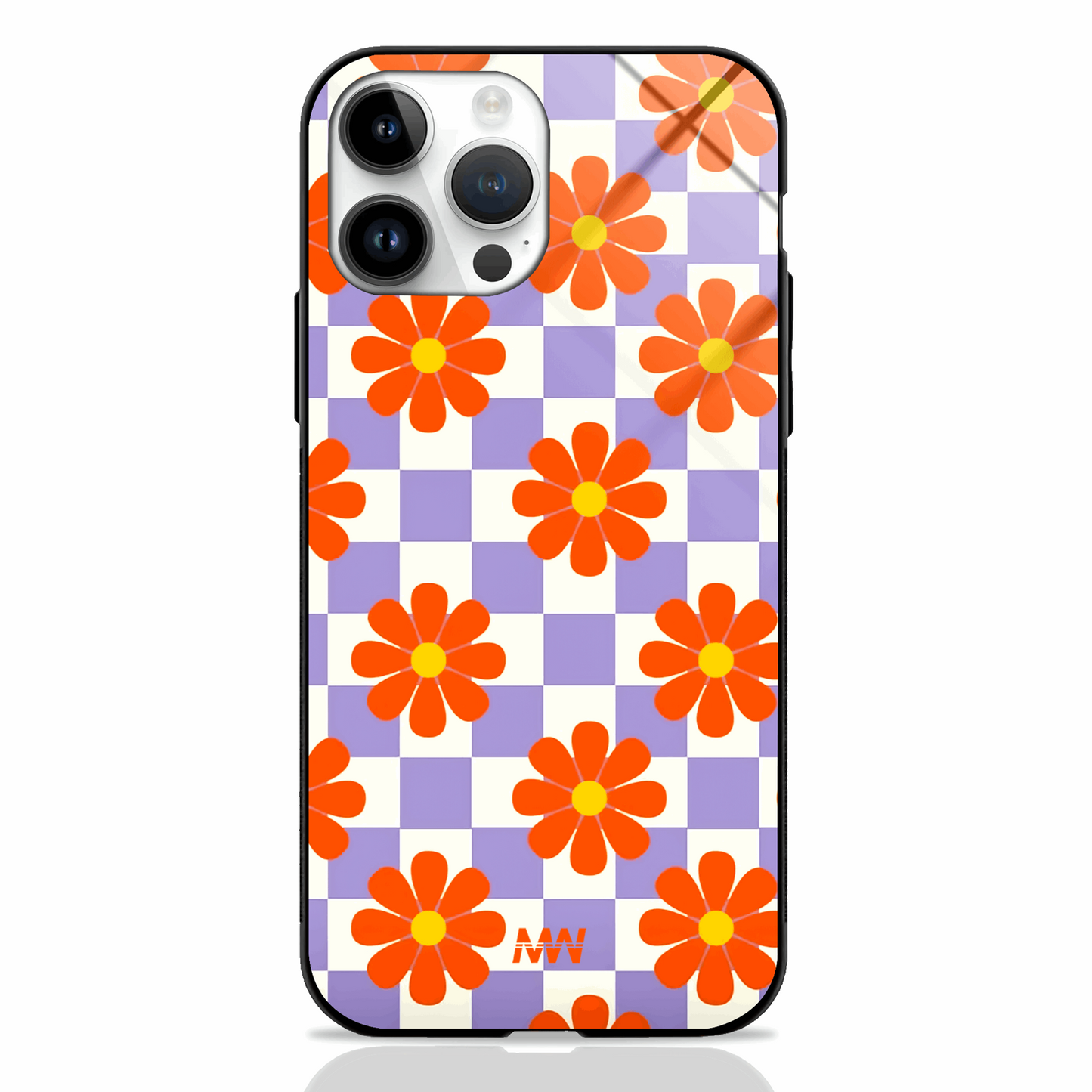 Checkered Floral Premium Glass Case - - MW Stuffs -