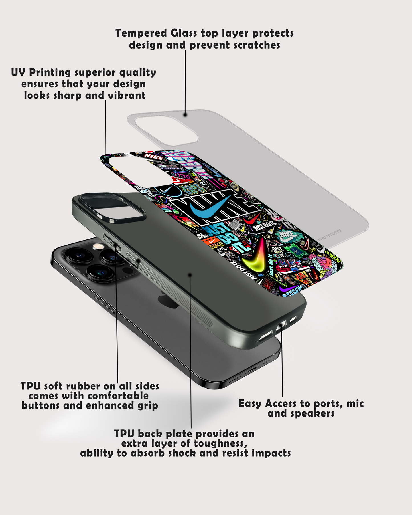 Clumsy Brand Name Stickers Glass Case - - MW Stuffs -