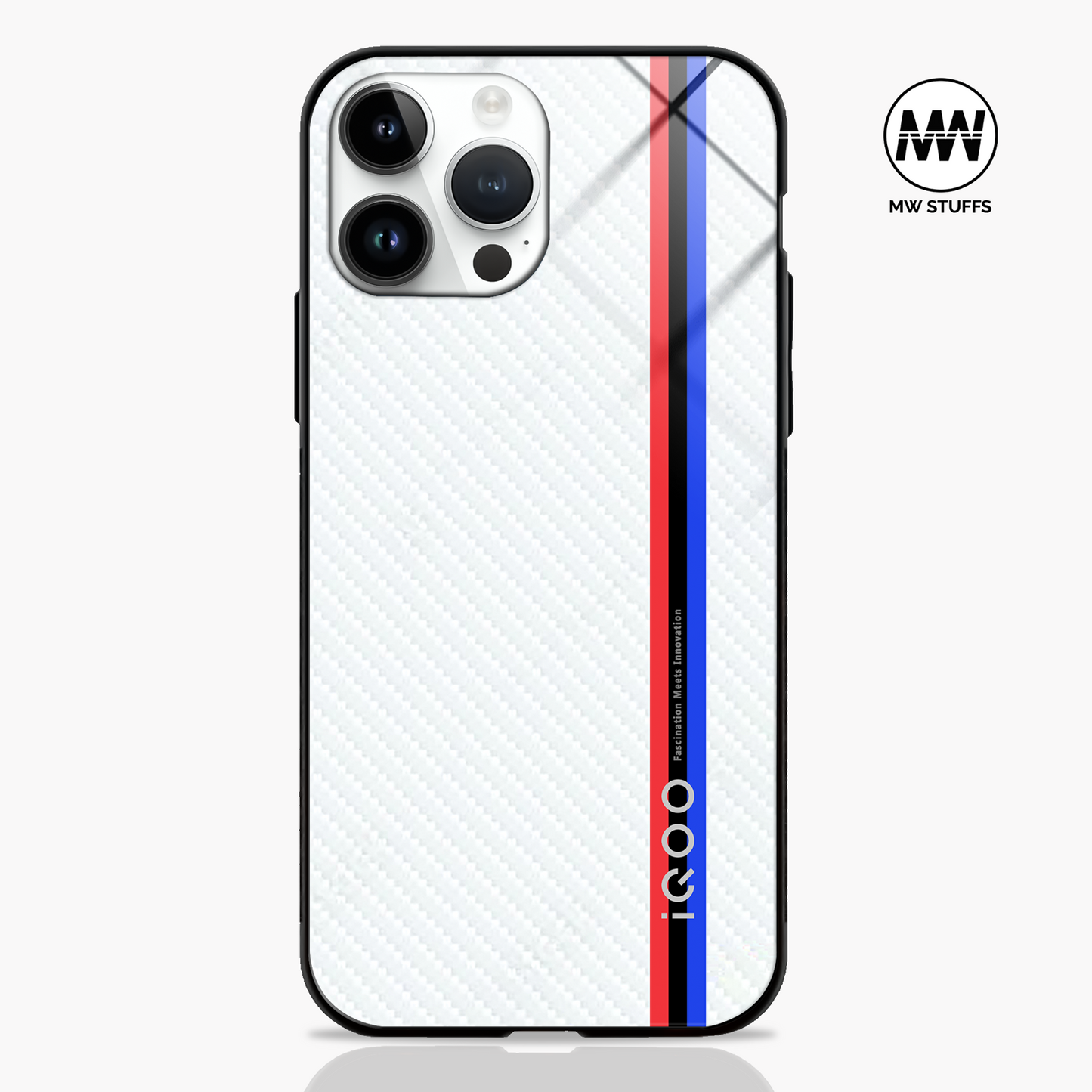 Cool Racing Stipes with White Carbon Pattern PREMIUM GLASS CASE - - MW Stuffs -