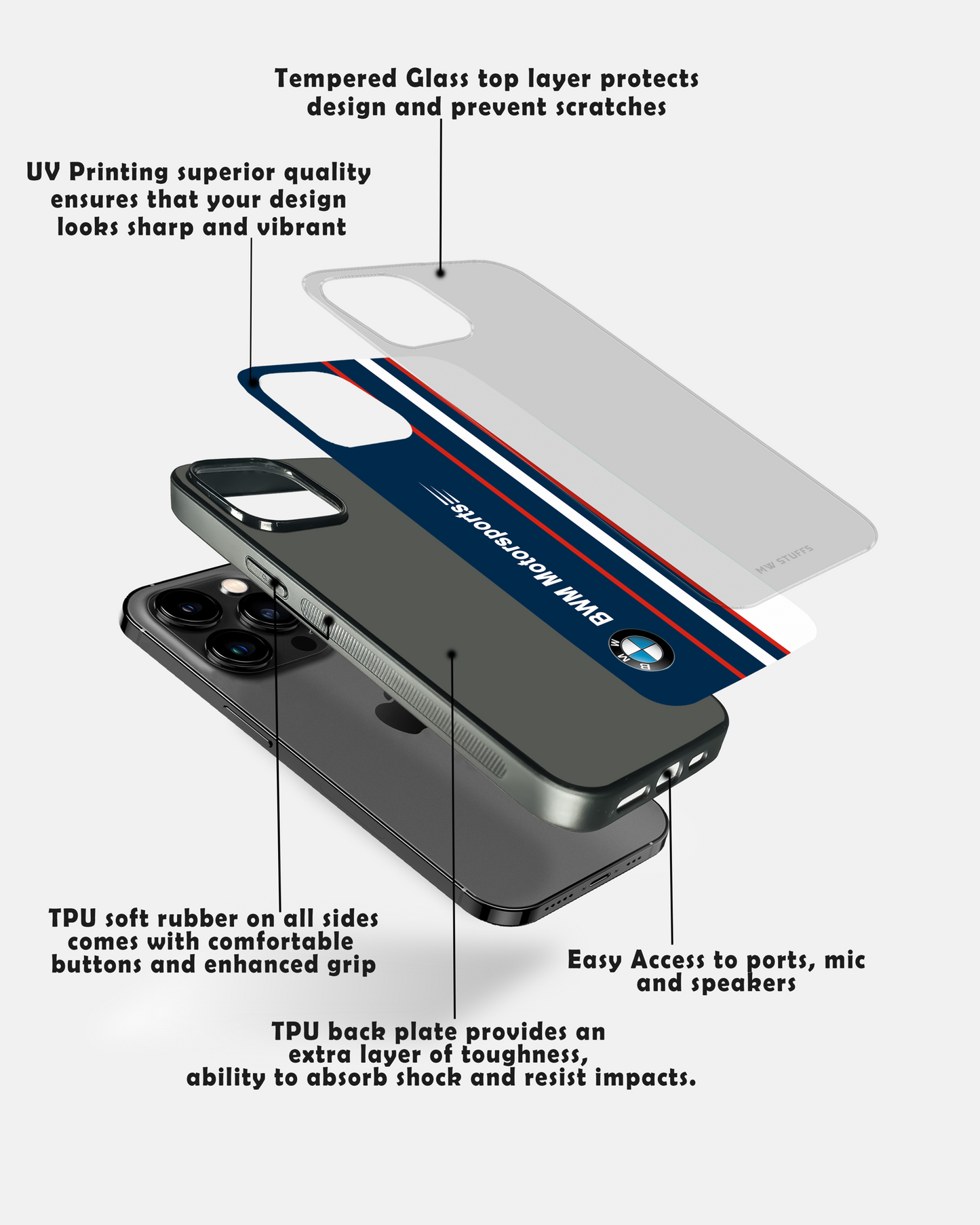 Cool Racing Stripes Motor Sports Glass Case - - MW Stuffs -