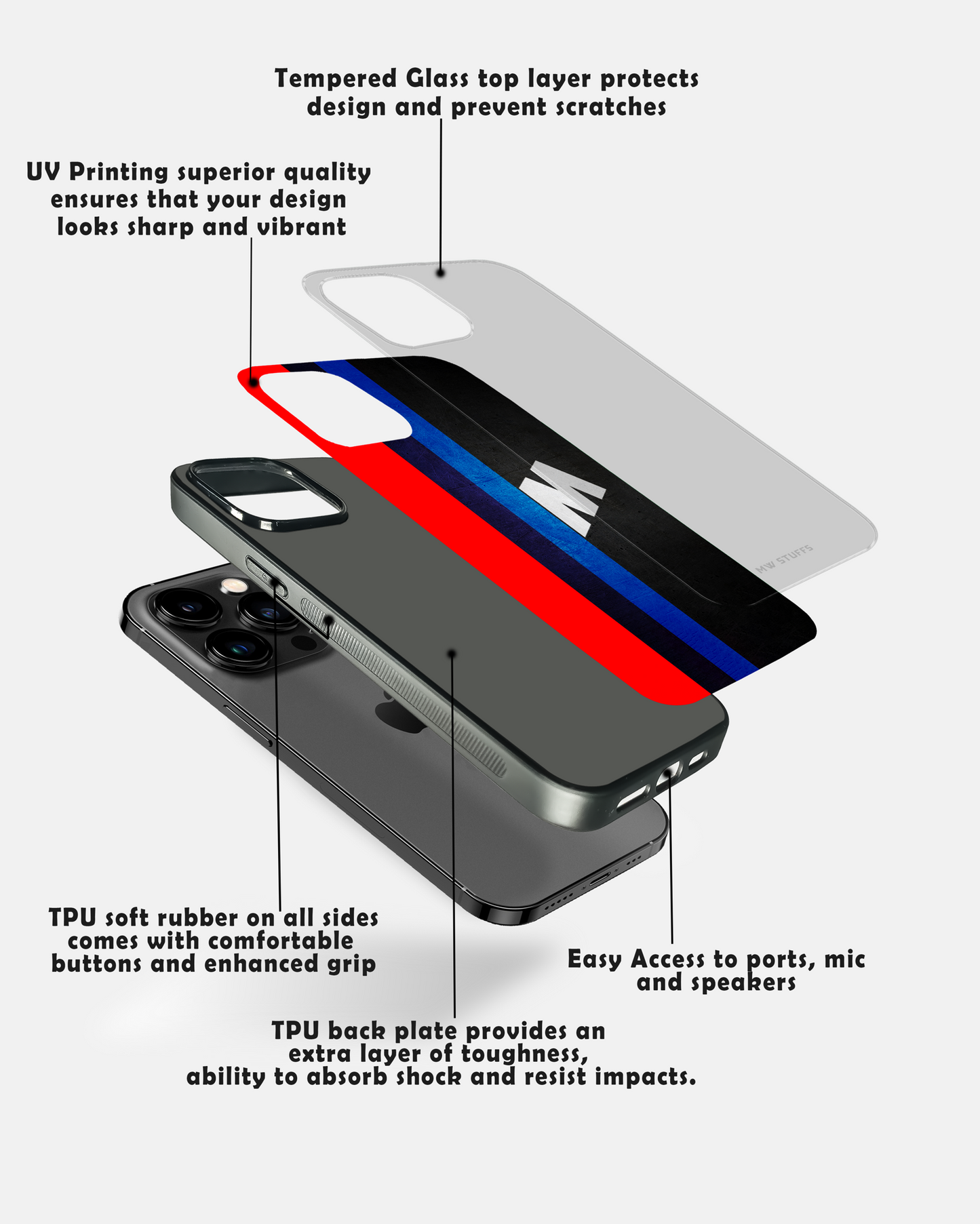 Cool Racing Stripes Pattern Glass Case - - MW Stuffs -