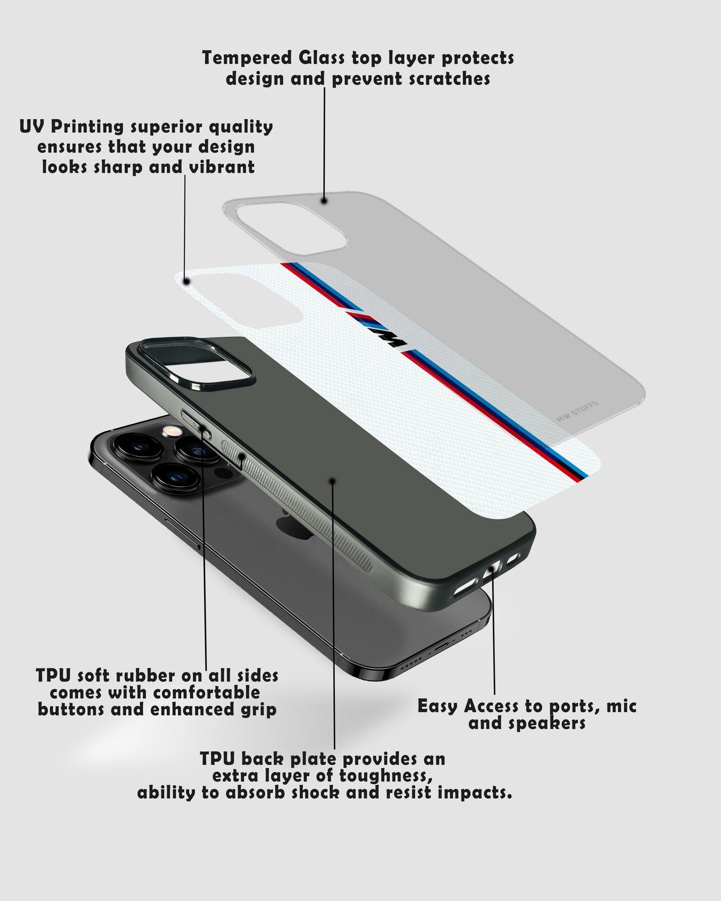 Cool Racing Stripes White Carbon Pattern Glass Case - - MW Stuffs -