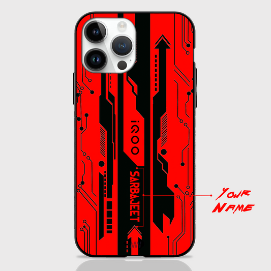 Custom Name Gaming Abstract Theme GLASS CASES (Red & Black) - - MW Stuffs -