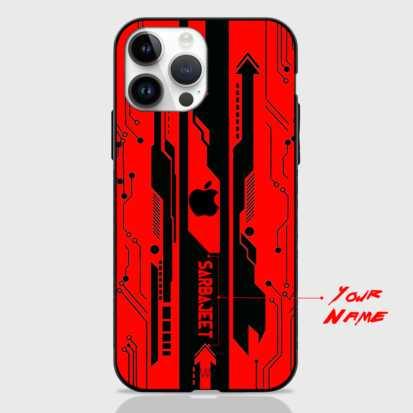 Custom Name Gaming Abstract Theme GLASS CASES (Red & Black) - - MW Stuffs -