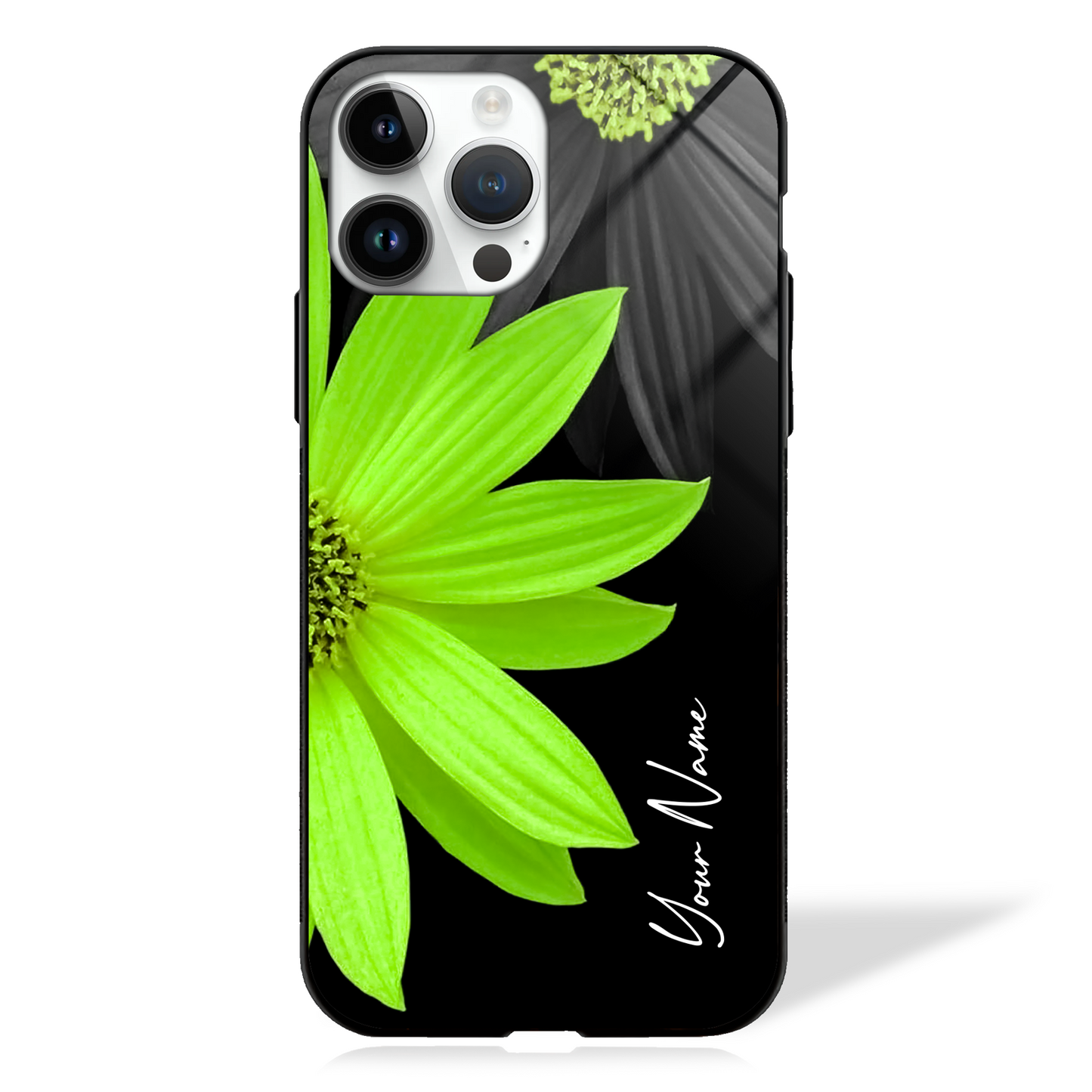 Custom Name Jade Petal Floral GLASS CASE - - MW Stuffs -