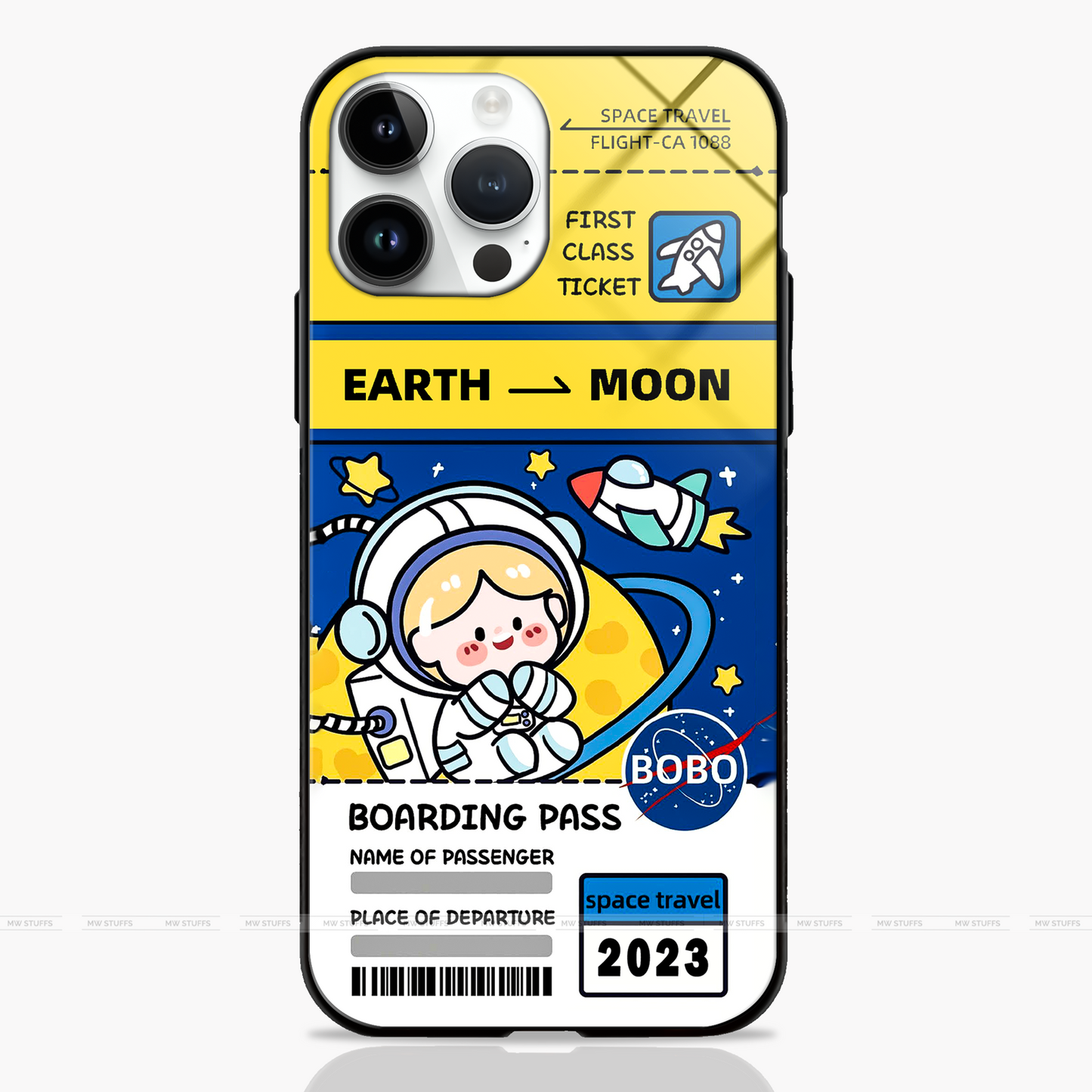Custom Name Space Travel Boarding Pass Glass Case - - MW Stuffs -