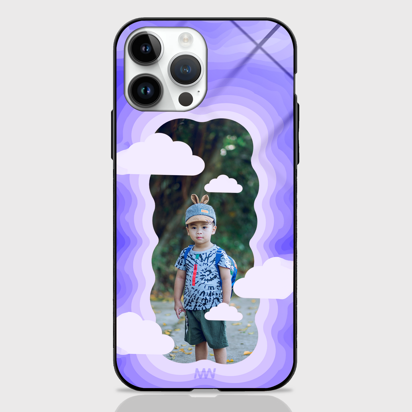 Customized Baby Boy Photo with Purple Cloudy Printed Glass Case - - MW Stuffs -