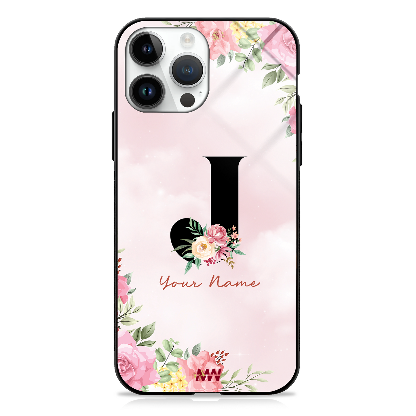 Cute Roses Custom Name Floral Premium GLASS CASES - - MW Stuffs -