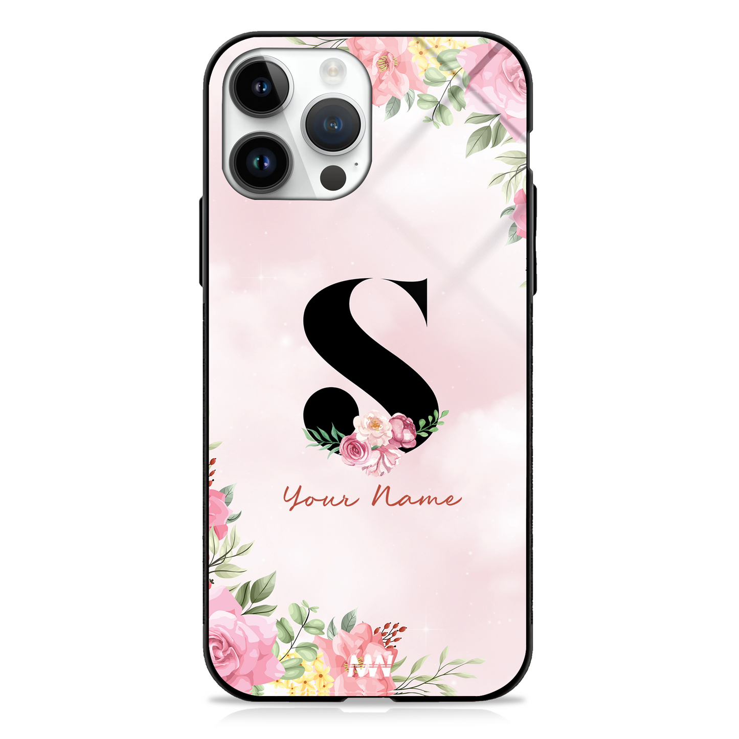 Cute Roses Custom Name Floral Premium GLASS CASES - - MW Stuffs -