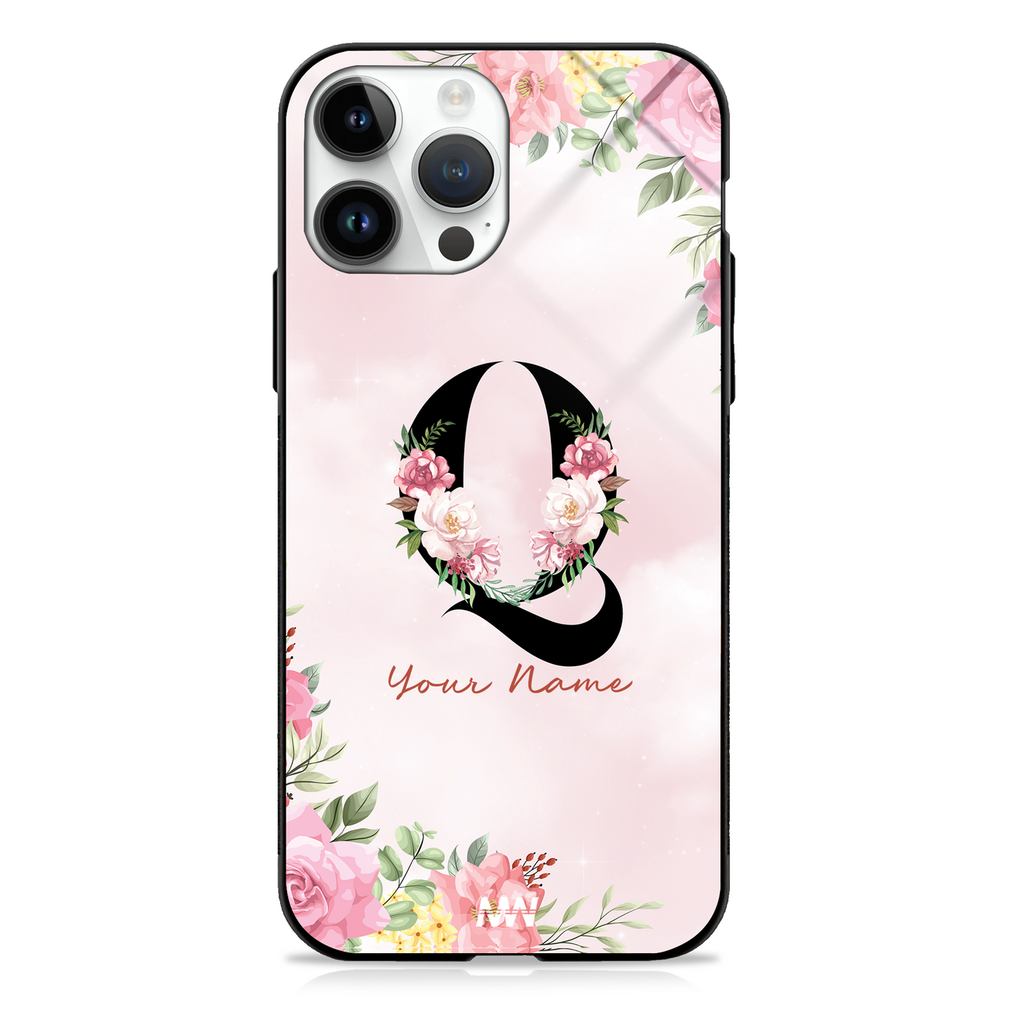 Cute Roses Custom Name Floral Premium GLASS CASES - - MW Stuffs -