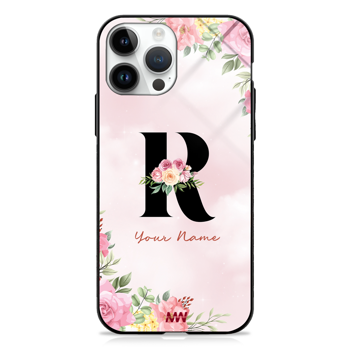 Cute Roses Custom Name Floral Premium GLASS CASES - - MW Stuffs -