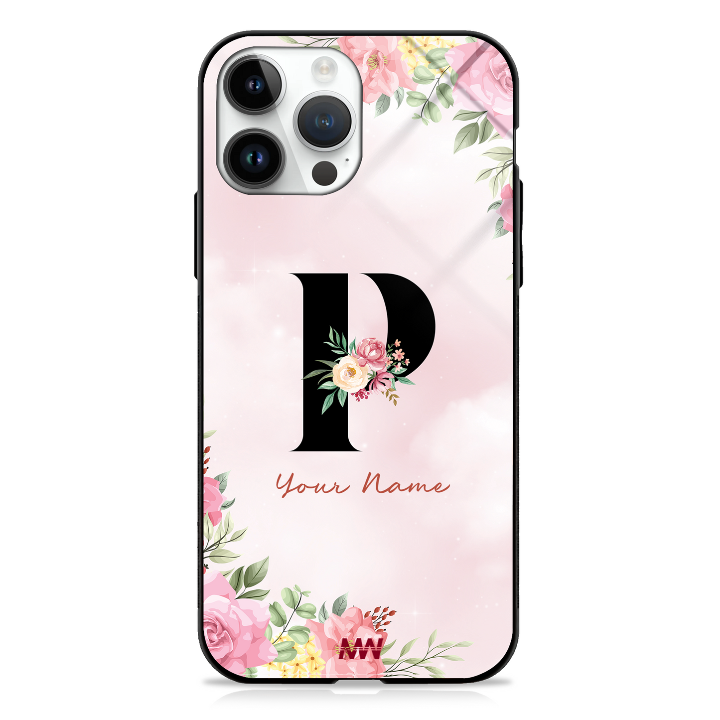 Cute Roses Custom Name Floral Premium GLASS CASES - - MW Stuffs -