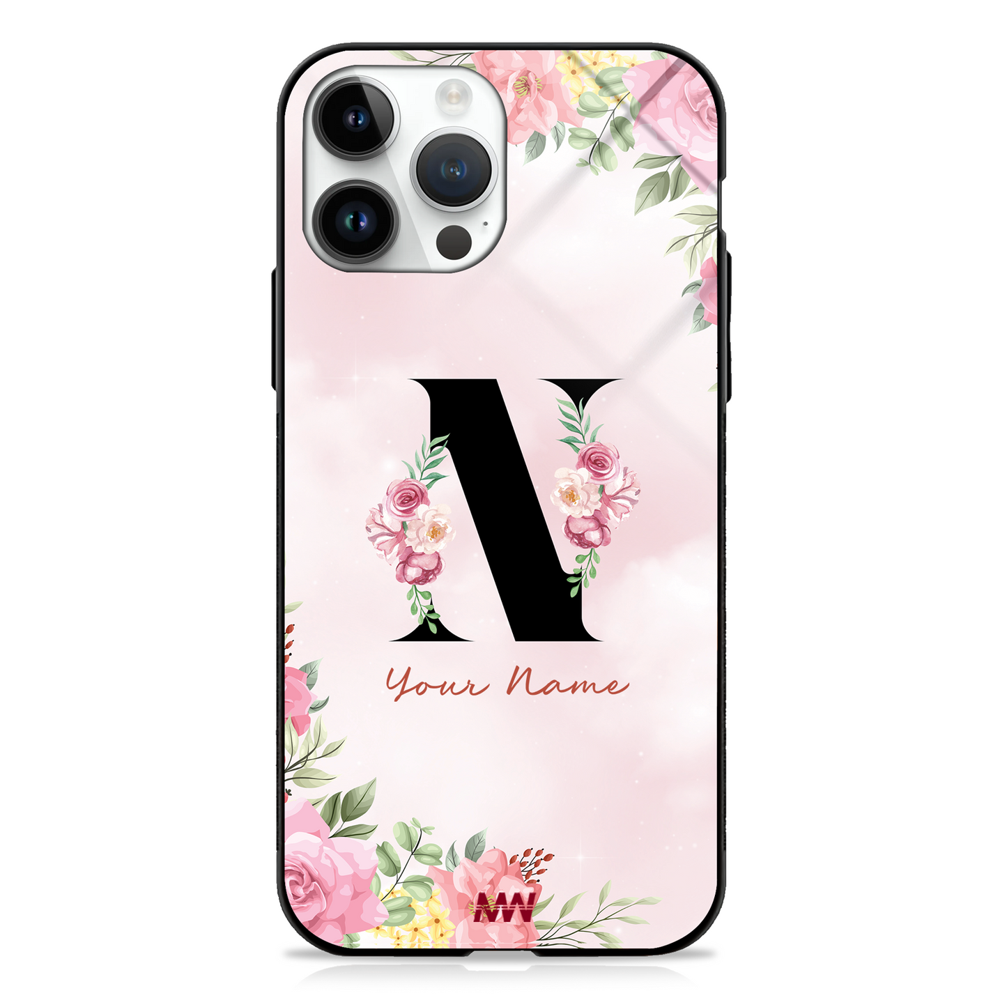 Cute Roses Custom Name Floral Premium GLASS CASES - - MW Stuffs -
