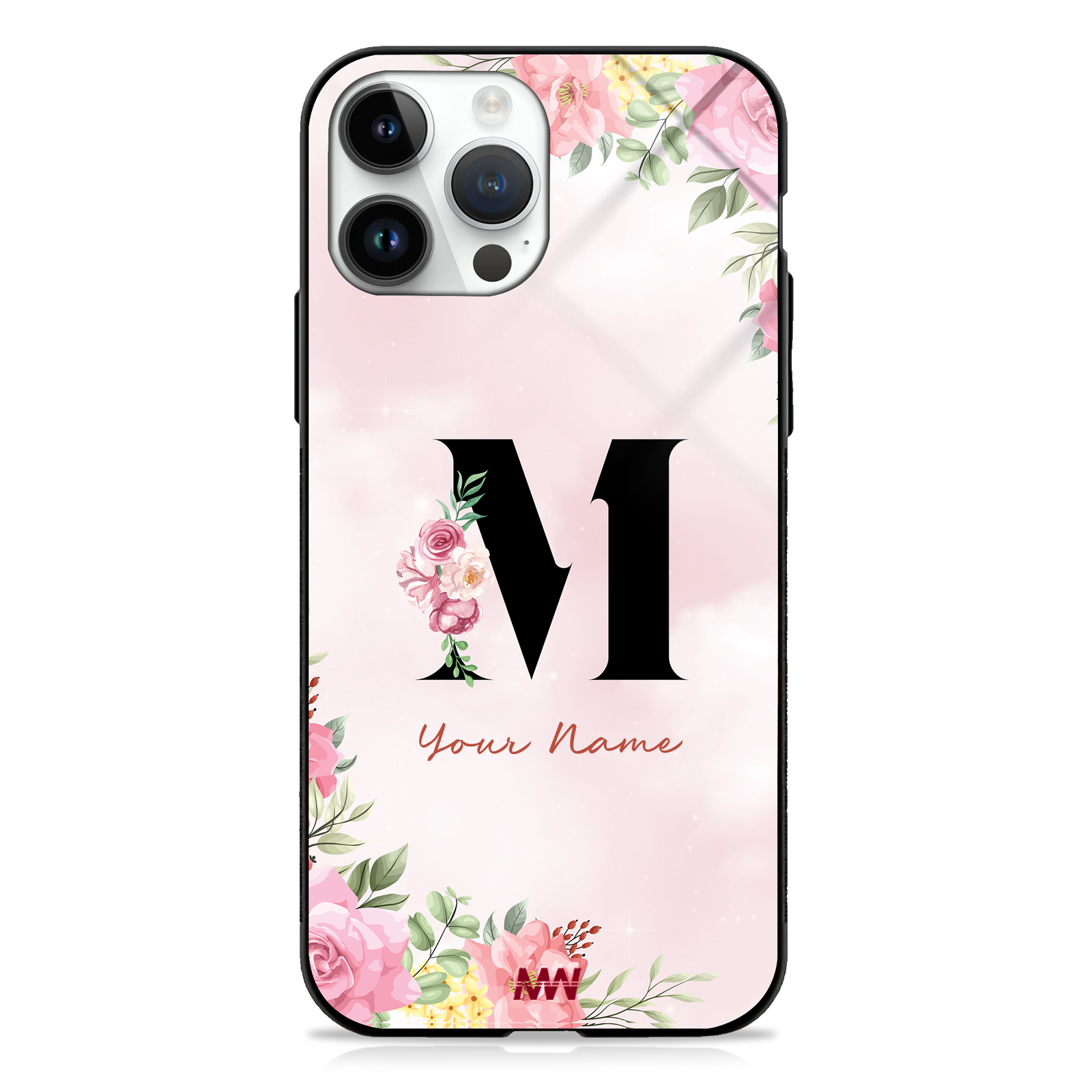 Cute Roses Custom Name Floral Premium GLASS CASES - - MW Stuffs -
