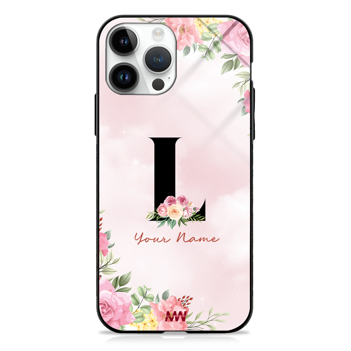 Cute Roses Custom Name Floral Premium GLASS CASES - - MW Stuffs -