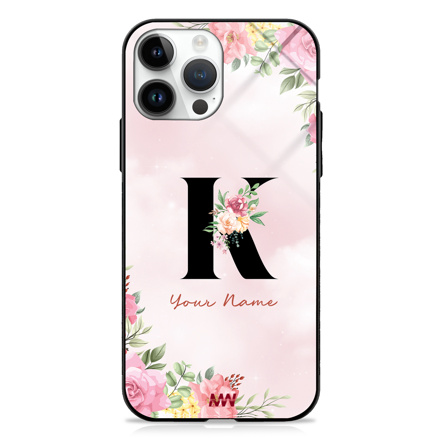 Cute Roses Custom Name Floral Premium GLASS CASES - - MW Stuffs -