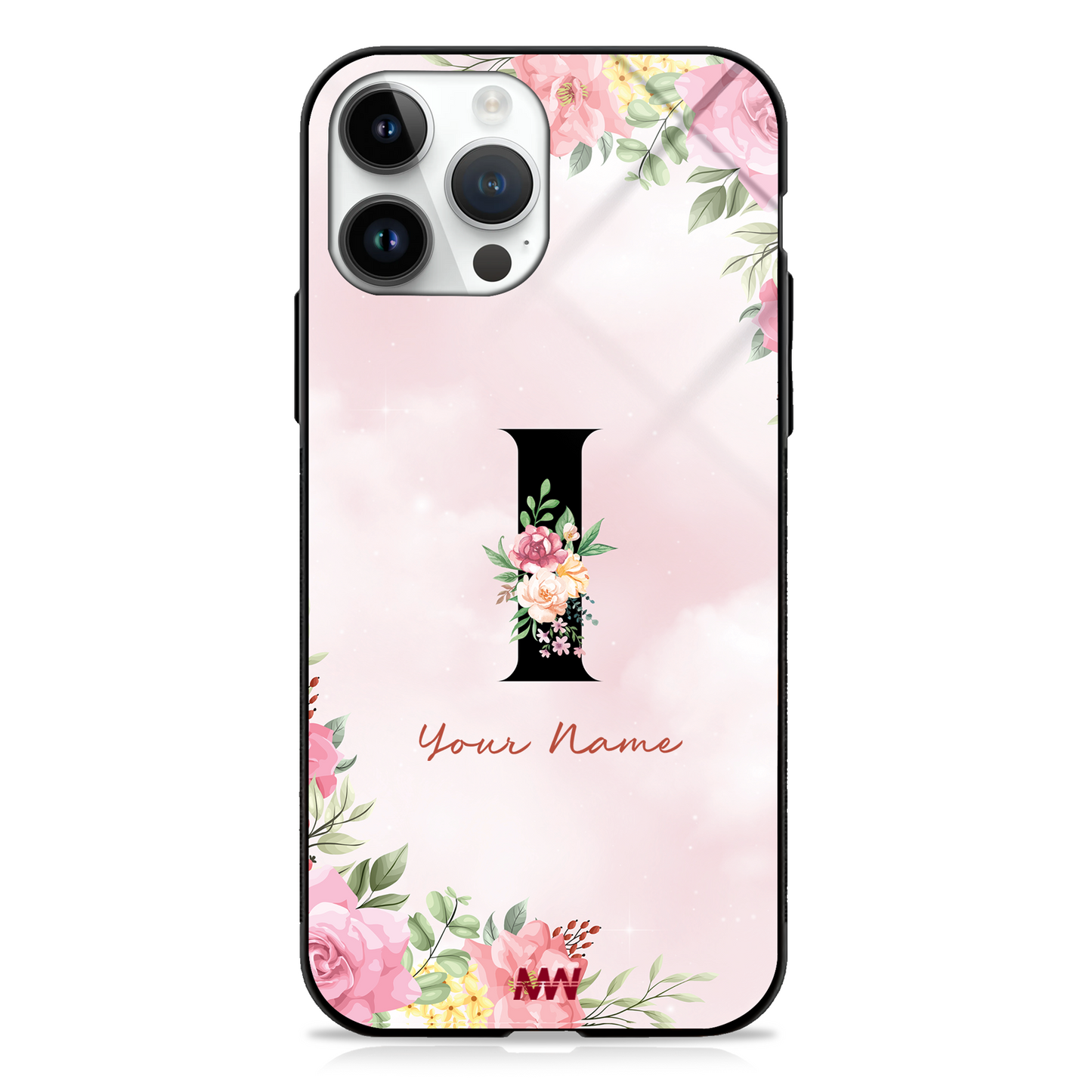 Cute Roses Custom Name Floral Premium GLASS CASES - - MW Stuffs -