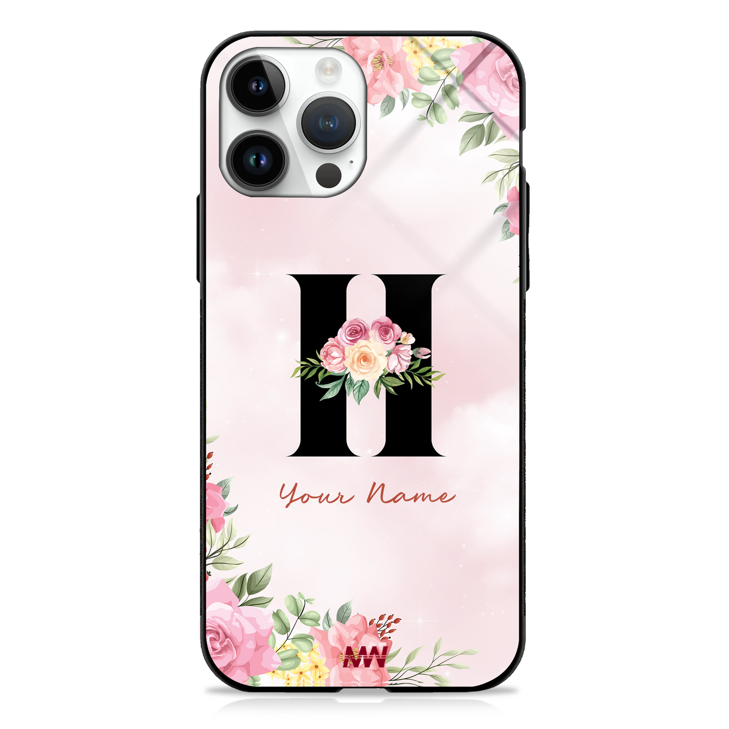 Cute Roses Custom Name Floral Premium GLASS CASES - - MW Stuffs -