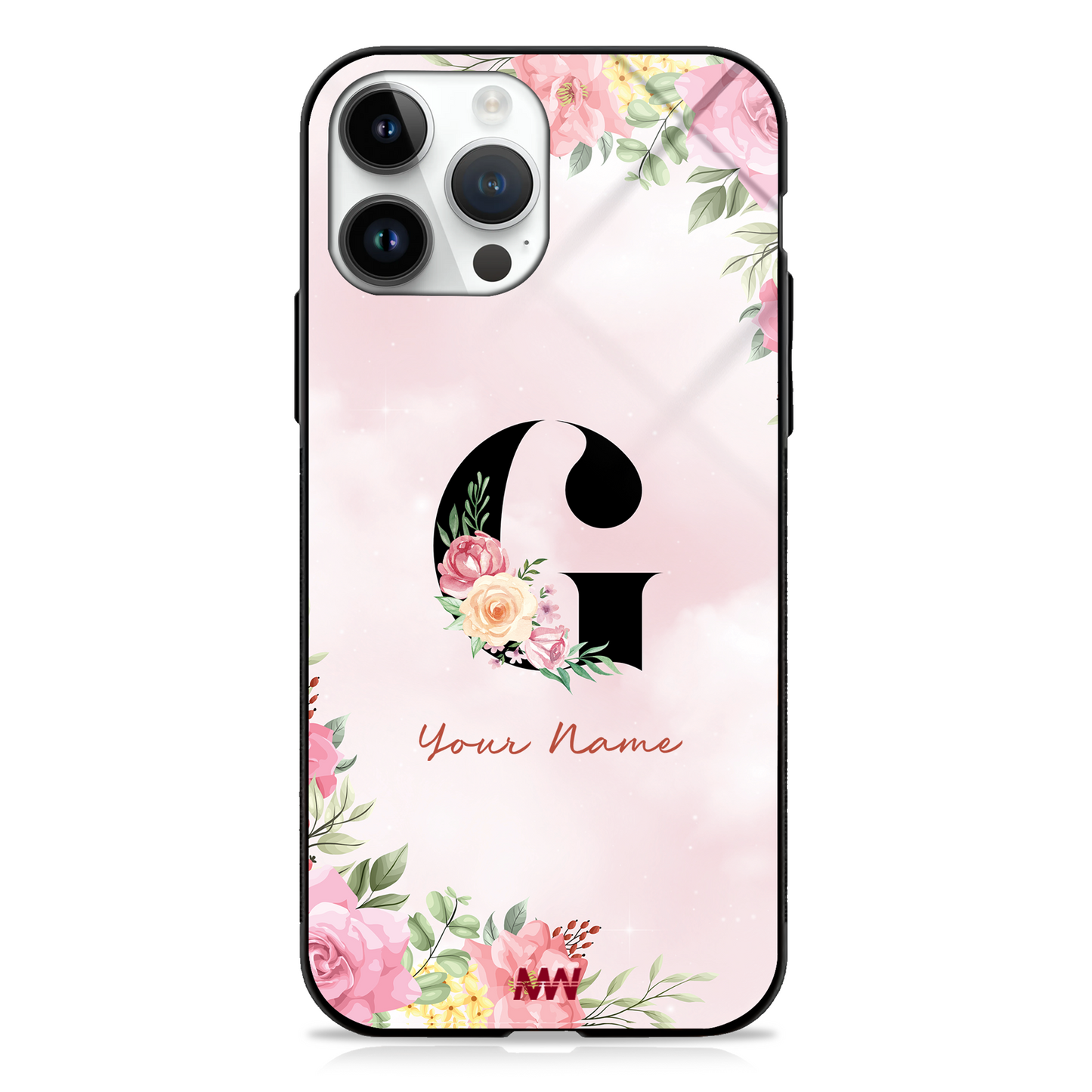 Cute Roses Custom Name Floral Premium GLASS CASES - - MW Stuffs -