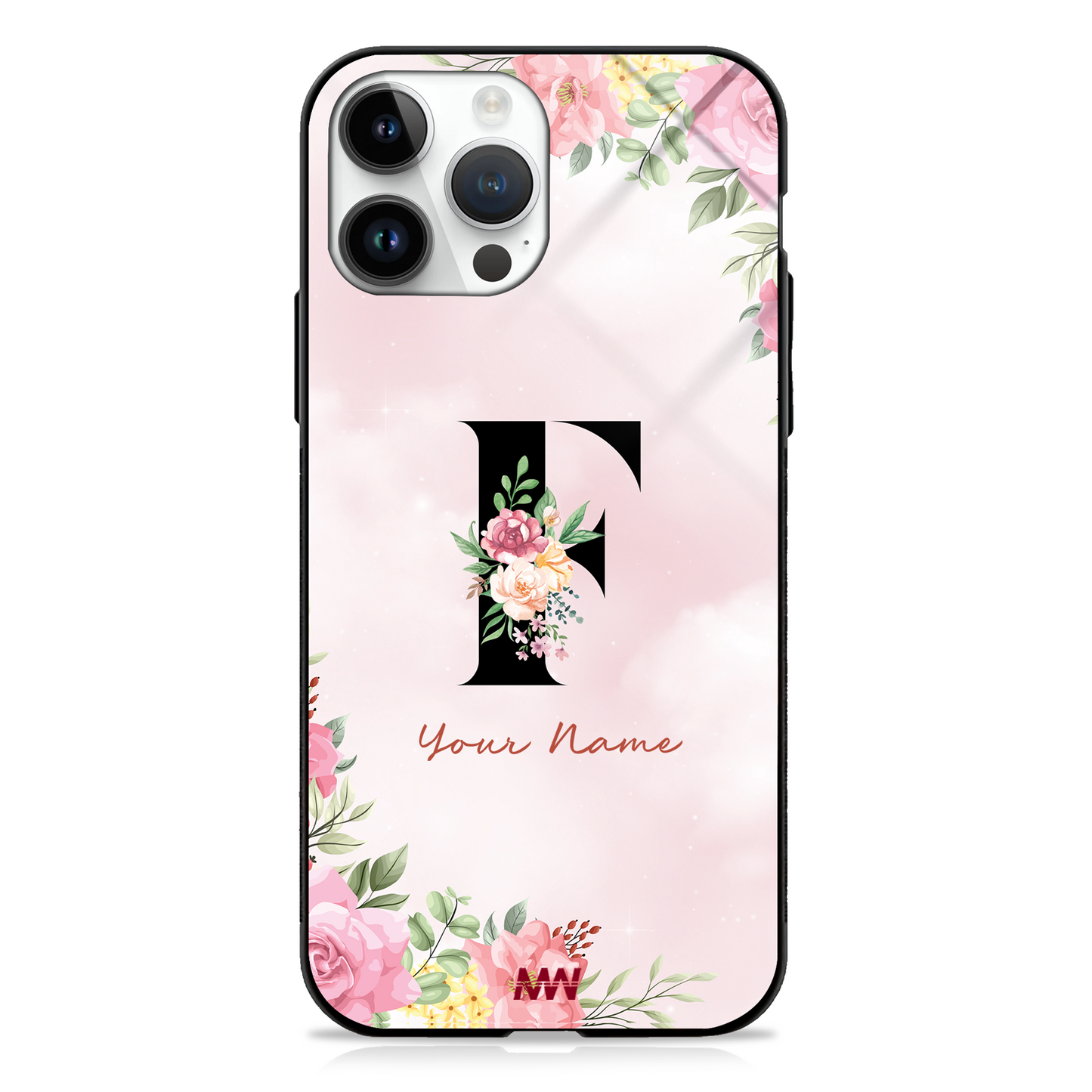 Cute Roses Custom Name Floral Premium GLASS CASES - - MW Stuffs -