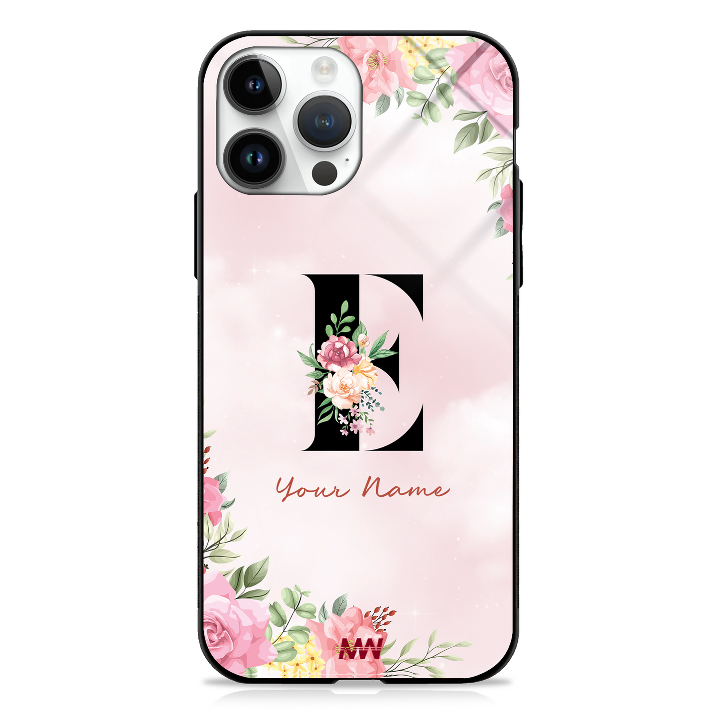 Cute Roses Custom Name Floral Premium GLASS CASES - - MW Stuffs -
