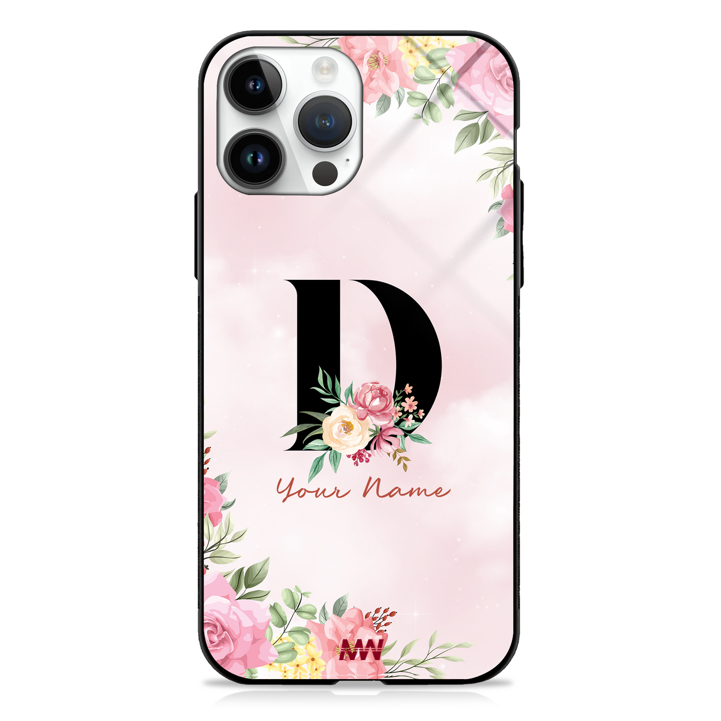 Cute Roses Custom Name Floral Premium GLASS CASES - - MW Stuffs -