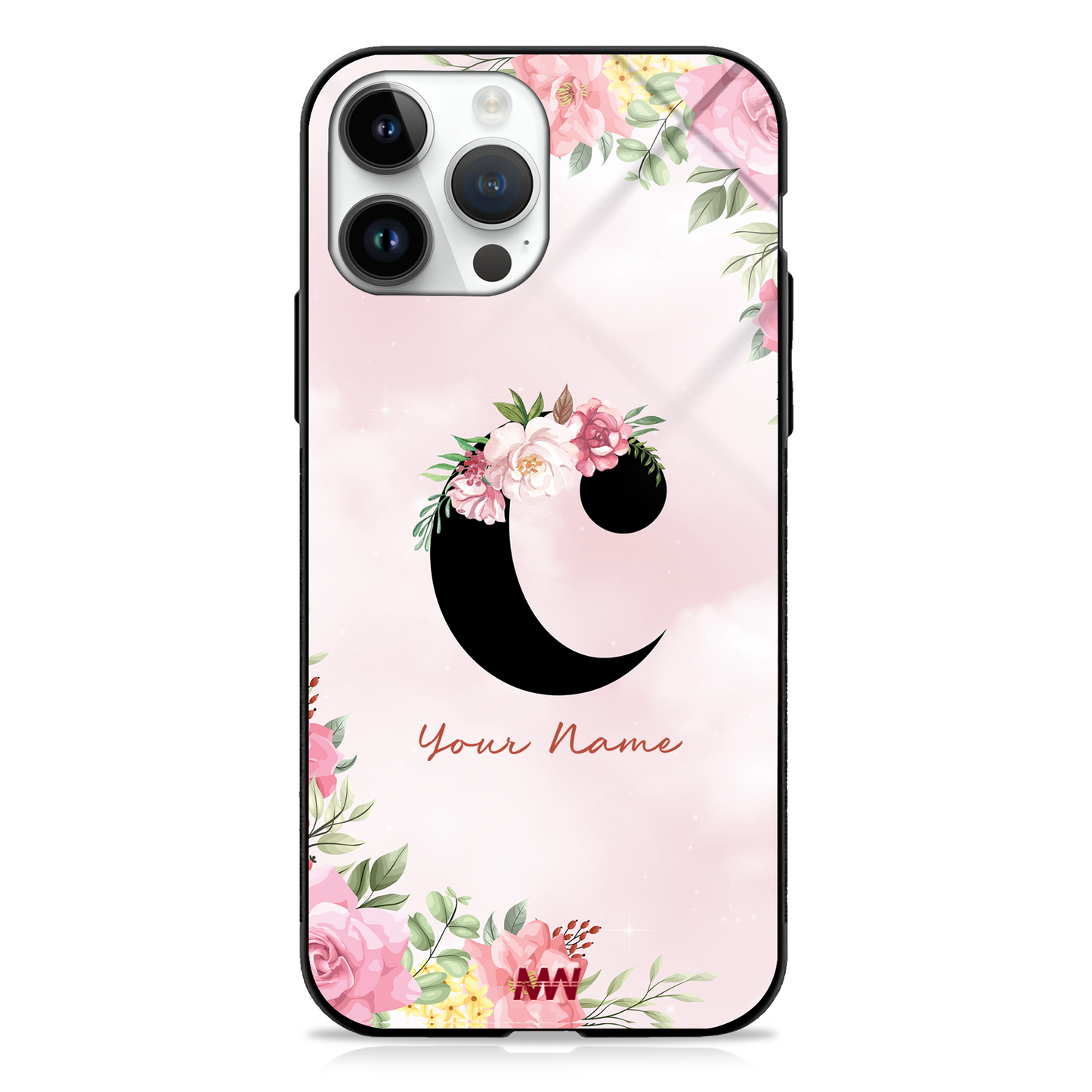 Cute Roses Custom Name Floral Premium GLASS CASES - - MW Stuffs -