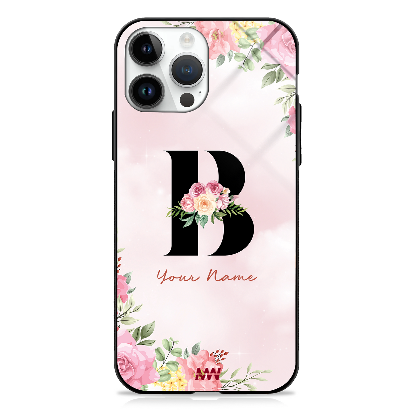 Cute Roses Custom Name Floral Premium GLASS CASES - - MW Stuffs -