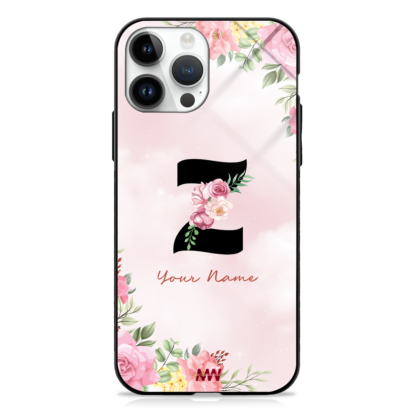 Cute Roses Custom Name Floral Premium GLASS CASES - - MW Stuffs -