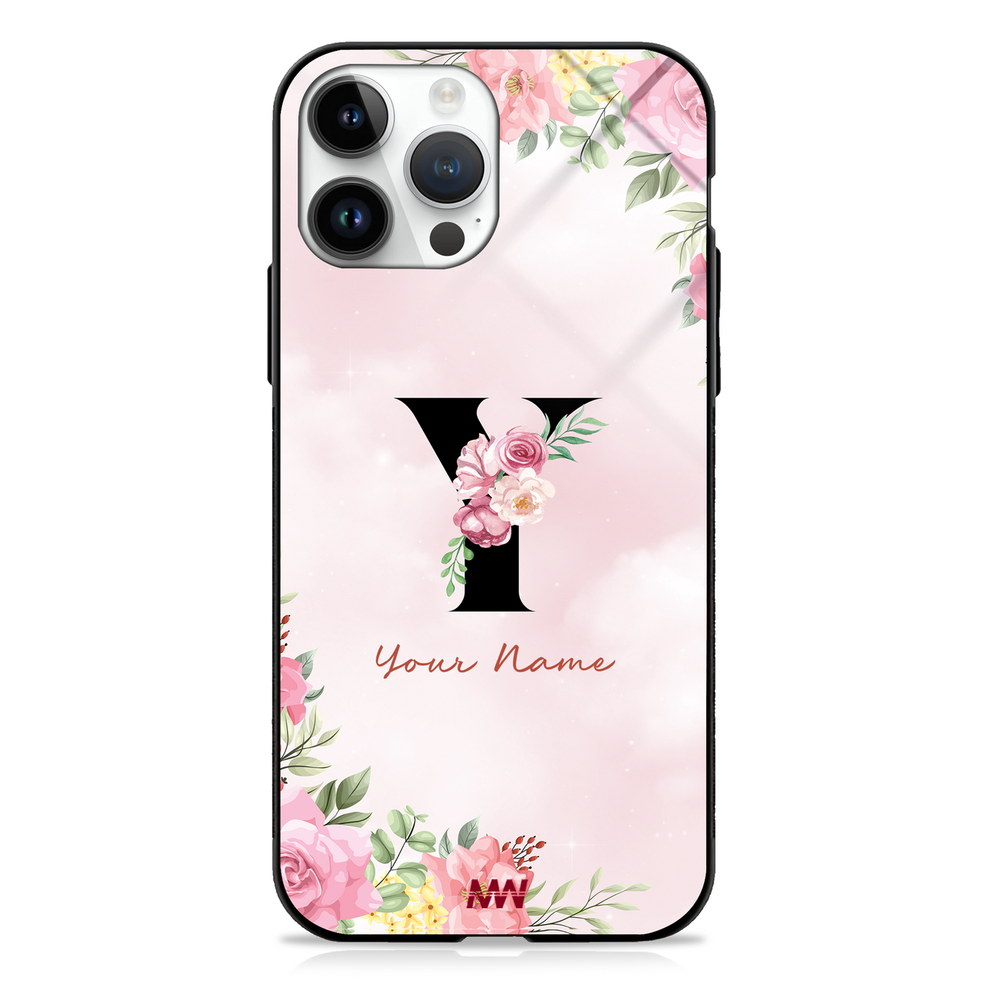 Cute Roses Custom Name Floral Premium GLASS CASES - - MW Stuffs -